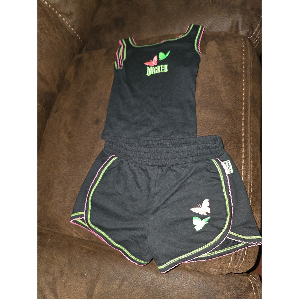 Wicked pink green butterfly outfit size 4 5 top shorts‎